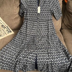 Navy and White Patterned Dress